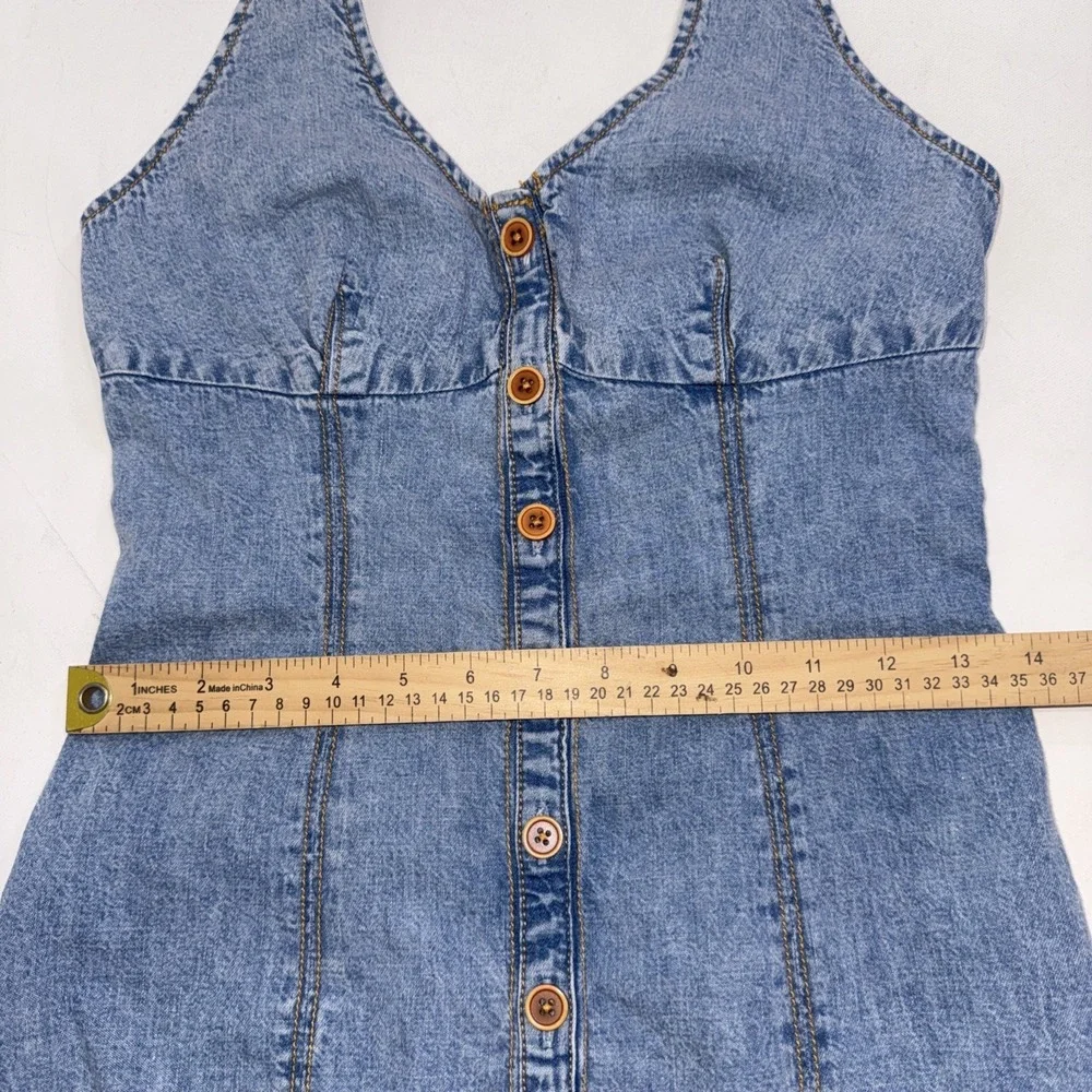 MAEVE By Anthropologie Coastal Cowgirl Button Front Corset Halter Denim Dress 2 - Picture 10 of 12